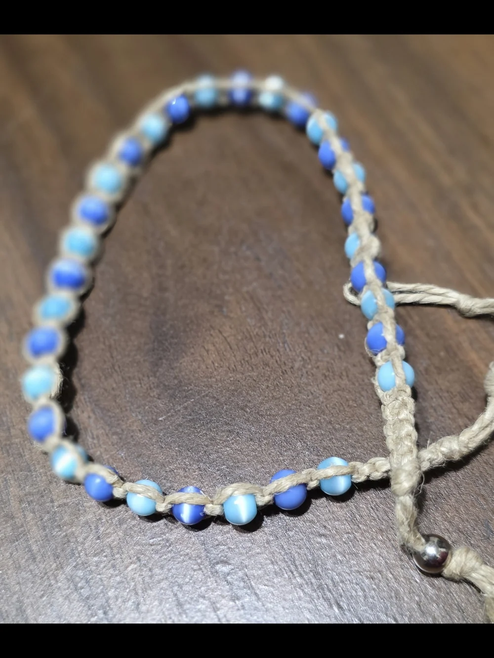 Handmade Blue Beaded Hemp Bracelet - Blue Beads